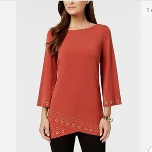 JM Collection Criss Cross Gromment Detail Hem Tunic Top NWT